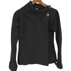 NEPAL sz small - medium Jacket Fleece Lined Wrap Simple Design Cotton Black